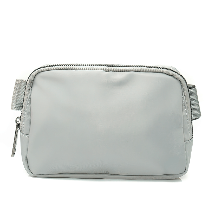 Sleek gray fashion sports waist bag made of durable nylon for running, features an adjustable belt and secure zipper pocket - Model SF1511.
